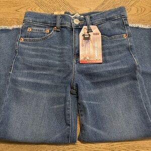 Levi's Girls' Cropped Wide Leg Slim Fit Mid Rise Dark Wash Demin Jeans, Size 10